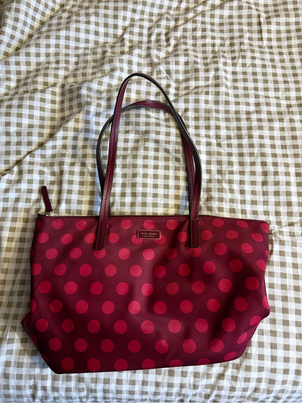 kate spade Burgundy and Pink Polka Dot Tote
